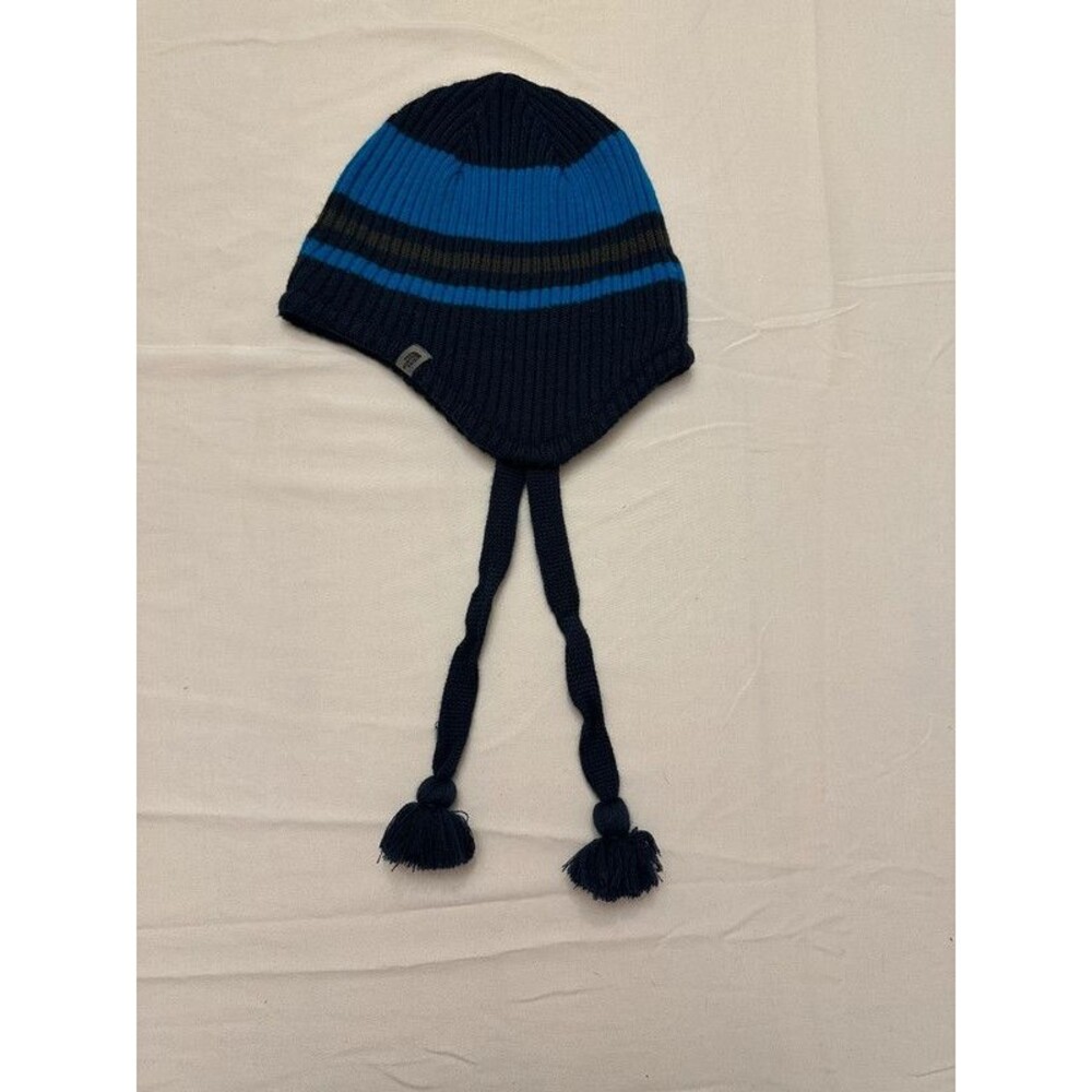 The North Face Peruvian Earflap Beanie Blue Striped Tassel Winter Hat